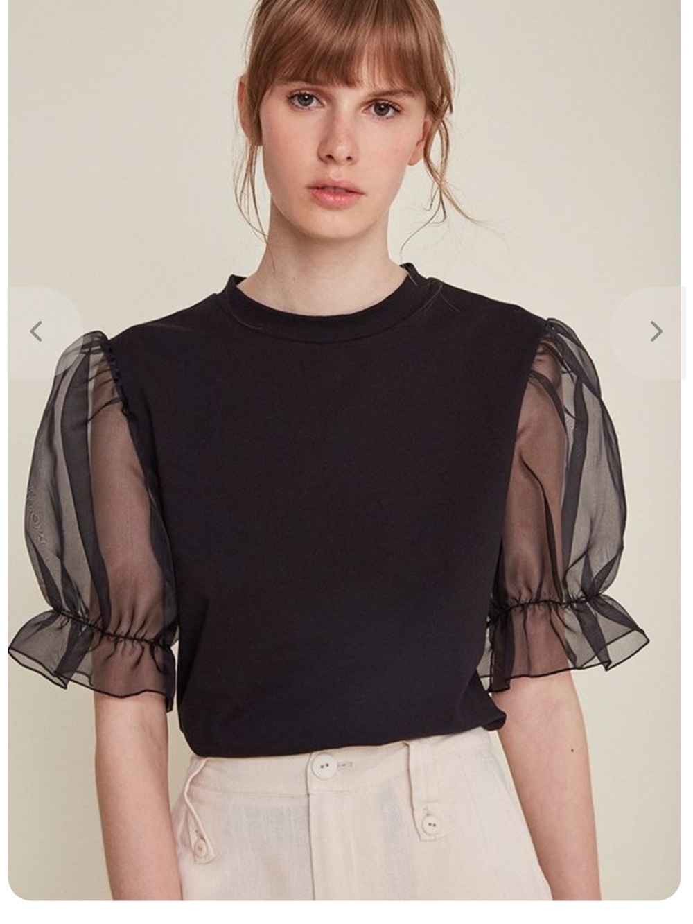 Rita Row Lorenta Tee Cotton Sheer Puff Sleeves Small Black